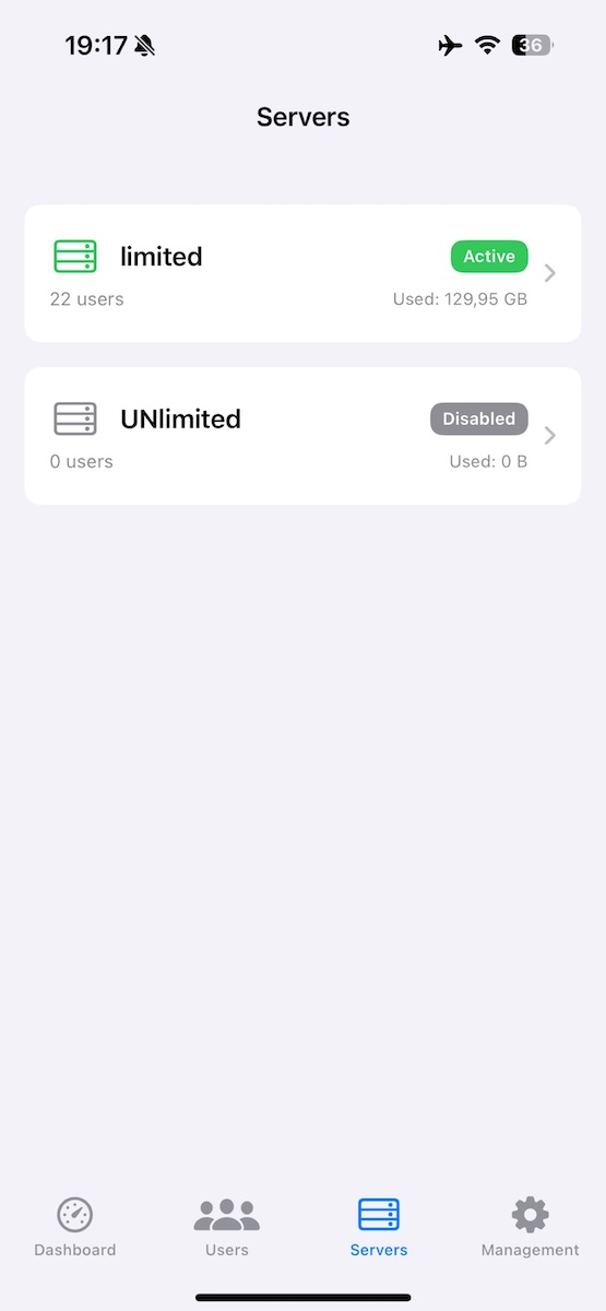 Server Controls Screenshot